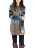 Oasap Fashion Long Sleeve Color Block Pullover Knit Sweater