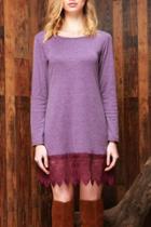 Oasap Lace Paneled Round Neck Stretch Cotton Dress