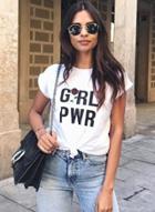 Oasap Summer Concise Short Sleeve Round Neck Tee Shirt With Letter