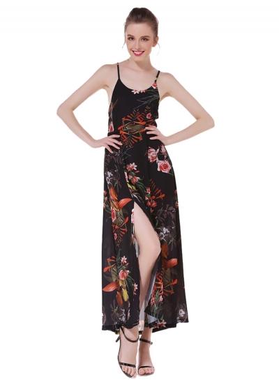 Oasap Spaghetti Strap Sleeveless Floral Print Dress