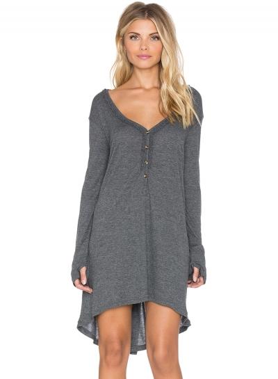 Oasap Fashion V Neck Long Sleeve High Low Loose Dress