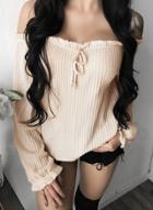 Oasap Solid Color Strapless Long Sleeve Knit Tee Shirt