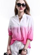 Oasap Gradient Color Stand Collar Long Sleeve Button Down Shirt
