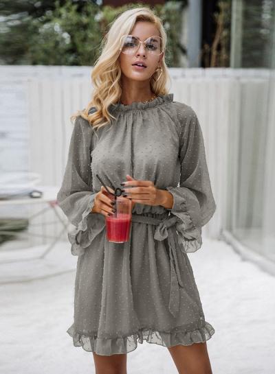 Oasap Long Sleeve Flounce Panel Backless Mini Dress