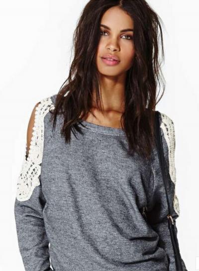 Oasap Lace Applique Open Shoulder Sweatshirt