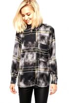 Oasap Brown Plaid Button Down Chiffon Blouse