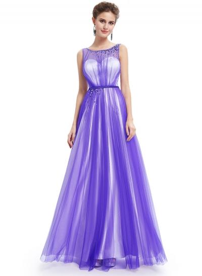 Oasap Elegant Boat Neck Sleeveless Long Prom Dress
