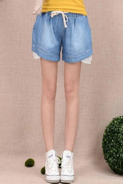 Oasap Loose Drawstring Lace Denim Shorts