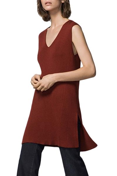 Oasap Women Ribbed Knit Deep V Side Slit Sleeveless Sweater