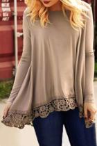 Oasap Asymmetric Lace Hem Stretched Knit Tee