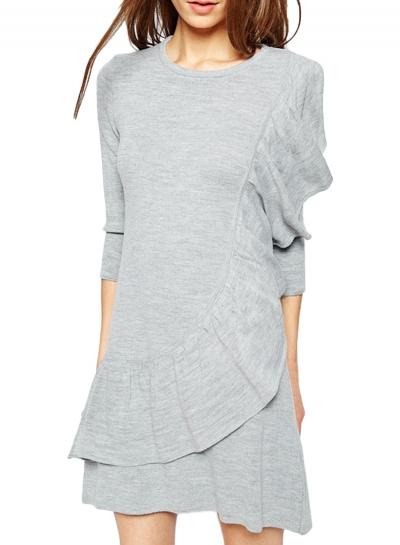 Oasap Women's Solid Color 3/4 Sleeve Ruffled Casual Dress