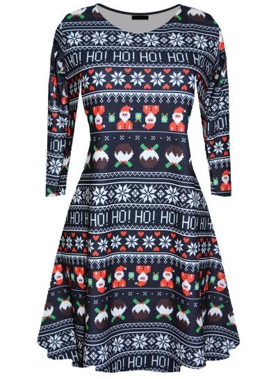 Oasap Christmas Floral Printed A-line Dress