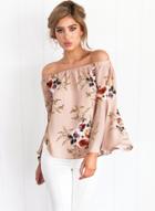 Oasap Off The Shoulder Flare Sleeve Floral Printed Blouse