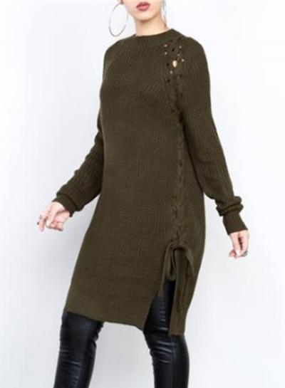 Oasap Fashion Side Lace-up Slit Loose Pullover Sweater