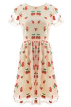 Oasap Sweet Cherries Print Pleated A Line Dress