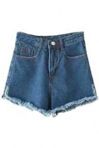 Oasap Chic Solid Blue Denim Shorts