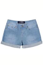 Oasap Elegant Sky Blue Jean Shorts With Turned Edges