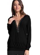 Oasap Casual Lace-up Front Hooded Tee