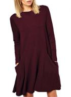 Oasap Fashion Solid Long Sleeve Loose Fit Dress With Pocket