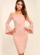 Oasap Off Shoulder Flare Sleeve Bodycon Party Dress
