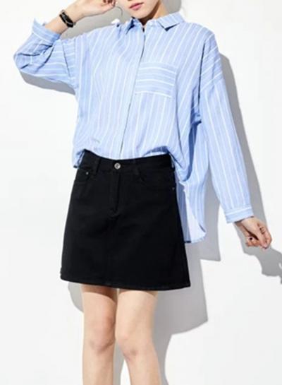 Oasap Drop Shoulder Stripe High Low Shirt