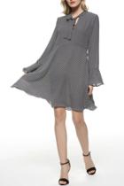 Oasap Polka Dot Print Flare Sleeve Chiffon Tie Dress