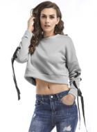 Oasap Round Neck Lace Up Crop Top Pullovers