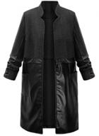 Oasap Women's Pu Leather Panel Open Front Trench Coat