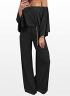 Oasap Solid Strapless Wide Leg Loose Fit Jumpsuit With Belt