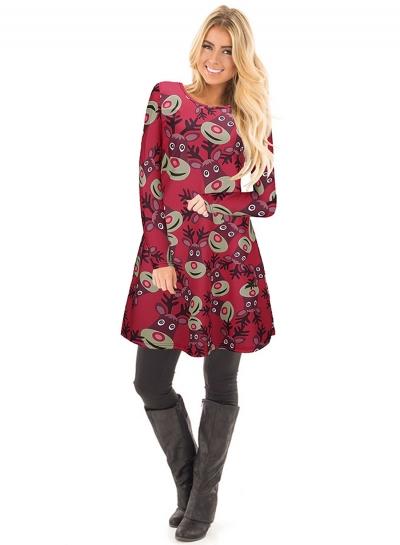 Oasap Round Neck Long Sleeve Christmas Printed Dress