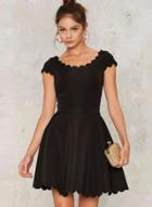 Oasap Short Sleeve Scalloped Trim A-line Dress