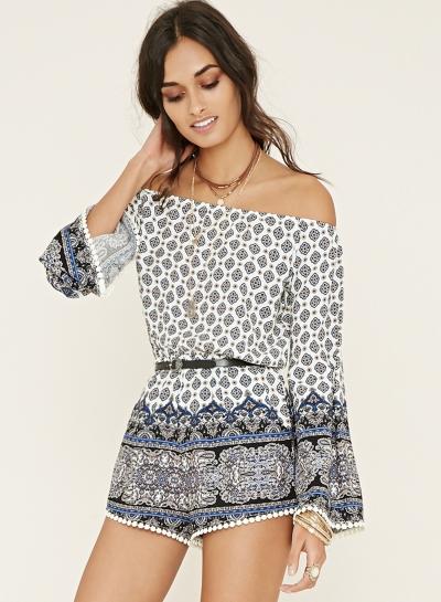 Oasap Off Shoulder Slash Neck Floral Print Rompers