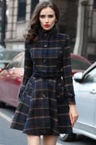 Oasap Fashion Plaid Button Down Belted Coat