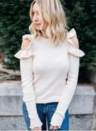 Oasap Off Shoulder Ruffle Long Sleeve Pullover Sweater