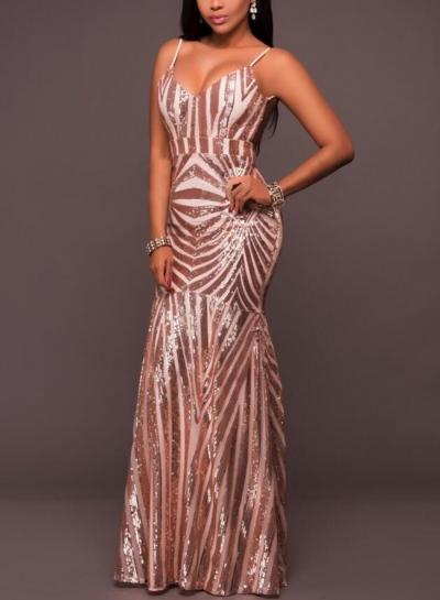 Oasap Spaghetti Strap V Neck Sleeveless Sequin Maxi From Dress