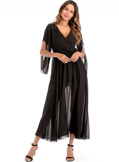 Oasap Deep V Neck Ruffle Day Dress