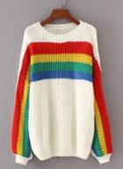 Oasap Round Neck Long Sleeve Striped Pullover Sweater