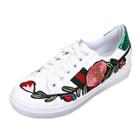 Oasap Casual Round Toe Floral Embroidery Lace Up Shoes