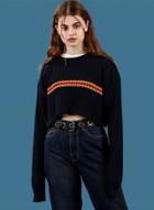 Oasap Fashion Long Sleeve Stripe Loose Cropped Sweater