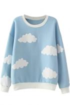 Oasap Cloud Pattern Ribbed Trim Round Neck Sweatshirt