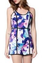 Oasap Fabulous Backless Floral Print Rompers