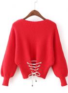 Oasap Round Neck Lantern Sleeve Solid Color Sweater