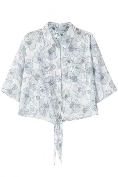 Oasap Fresh Floral Print Basic Cropped Shirt