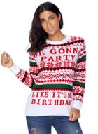 Oasap Round Neck Long Sleeve Letters Printed Christmas Sweater