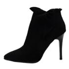 Oasap Solid Color Pointed Toe Flounce Panel High Heels Boots