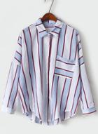 Oasap Turn Down Collar Long Sleeve Striped Shirts