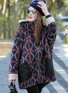 Oasap Cotton Blend Plaid Zip Front Thicken Coat