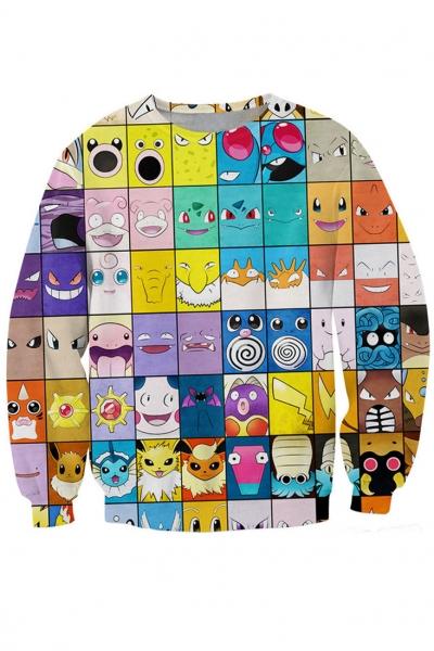 Oasap Grid Cartoon Emotional Icon Pattern Sweatshirt