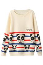 Oasap Little Panda Striped Sweatshirt