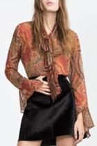 Oasap Vintage Baroque Print Flare Sleeve Blouse